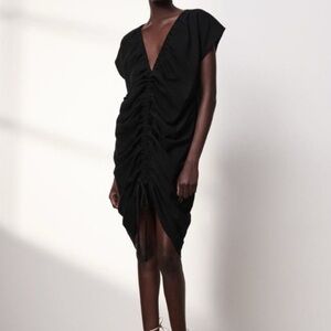 Zara Women Black Gathered Tunic Ruched Mini Dress